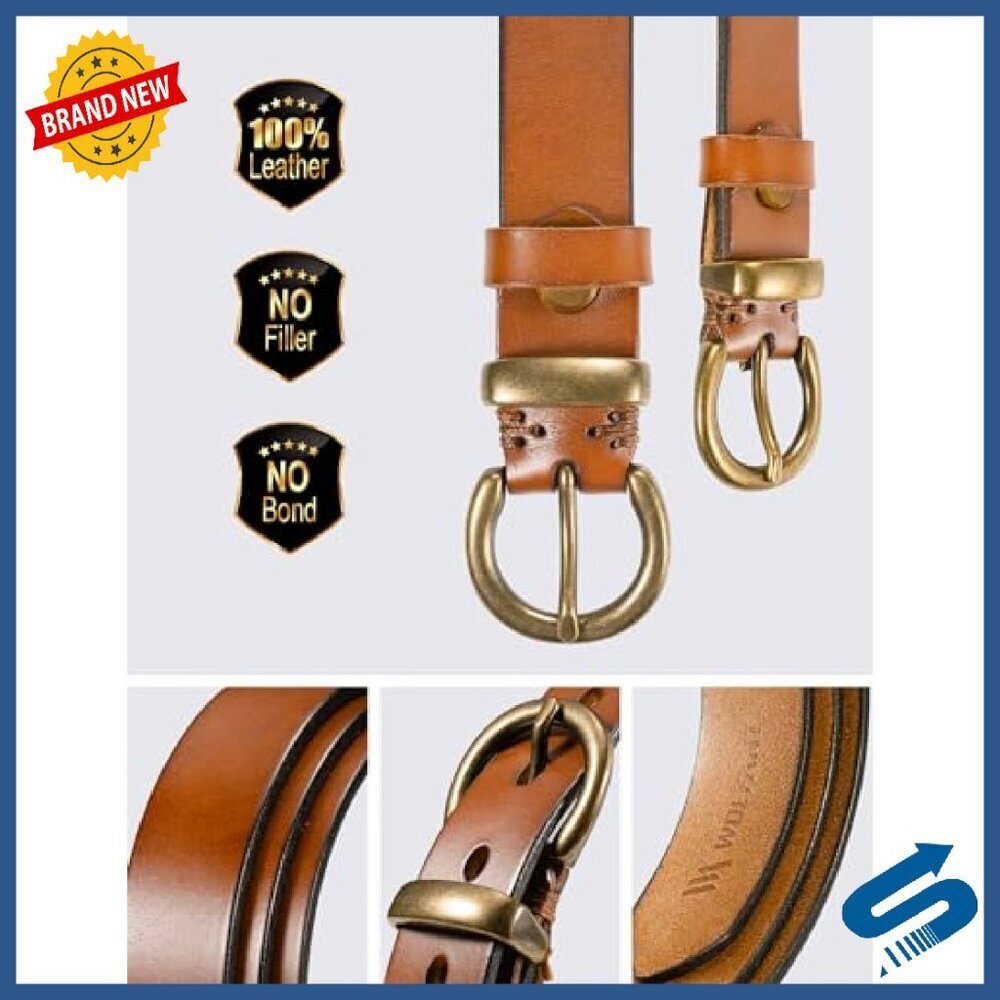 Full Grain Leather Belt 1.1" Women's Casual Jean Belt Vintage Buckle - Picture 5 of 7
